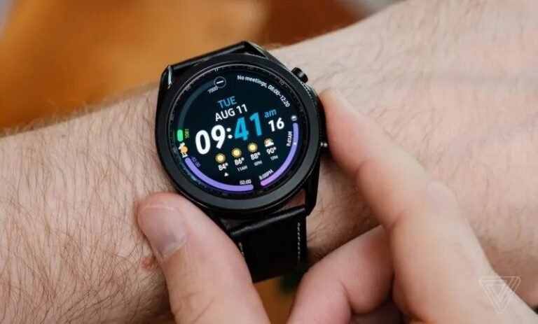 Smartwatch with round display worn on a wrist