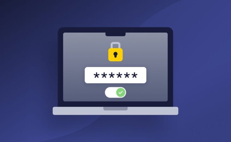 Laptop showing a password login screen with a padlock